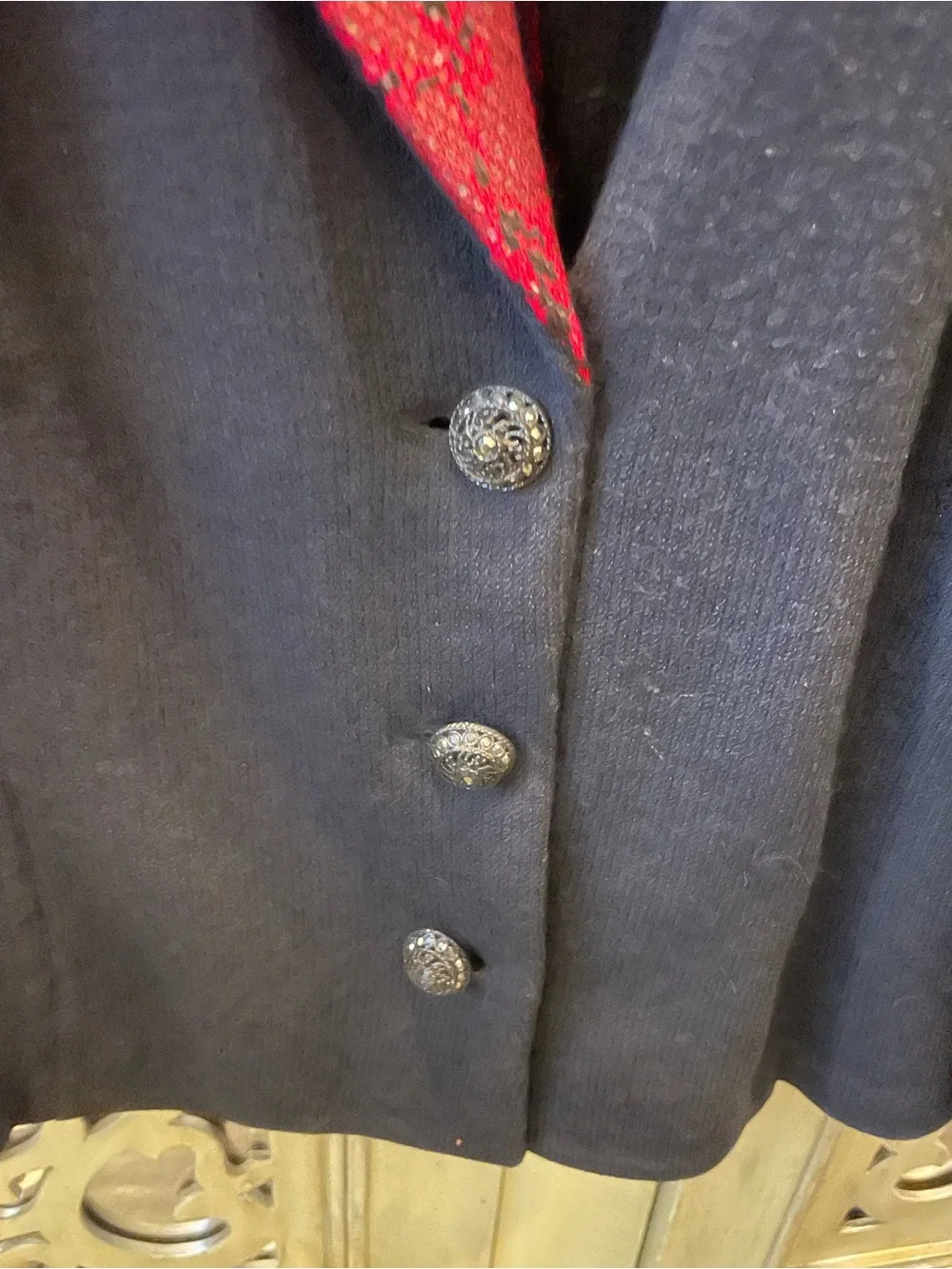 St. John black sweater Jacket with Red Snake-Print Trim - Picture 5 of 5